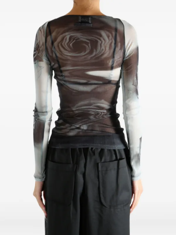 Jean Paul Gaultier rose-print Mesh Top Grey FARFETCH JO