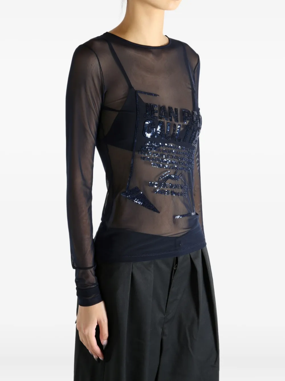 Jean Paul Gaultier Sequin-embellished Mesh Top In Blue