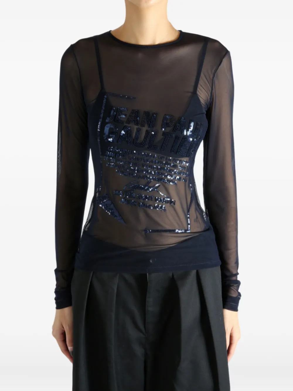 Jean Paul Gaultier Sequin-embellished Mesh Top In Blue