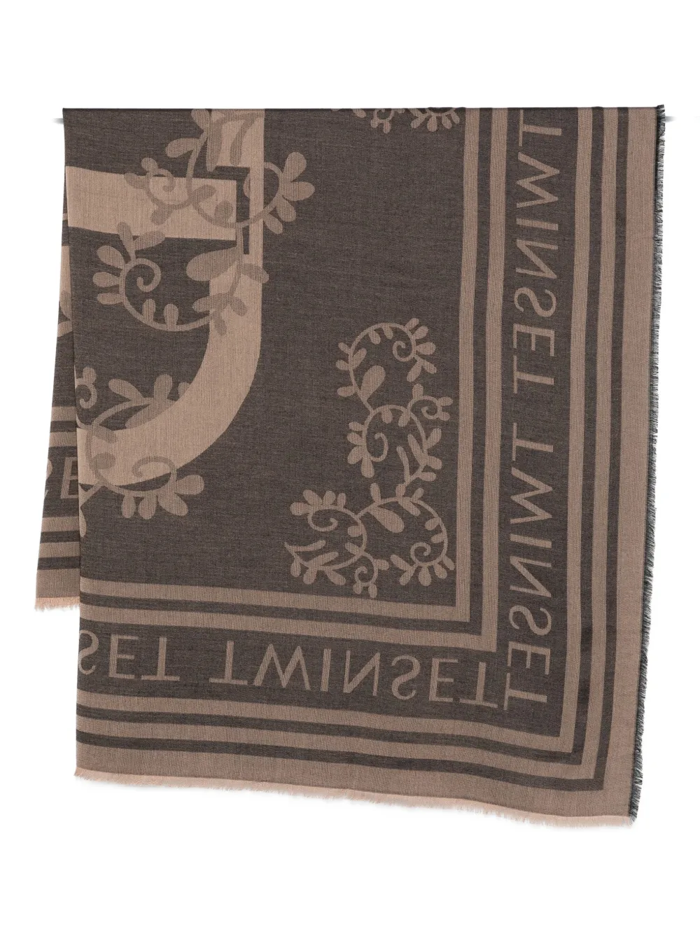 Twinset Floral-patterned Fringed Scarf In Brown