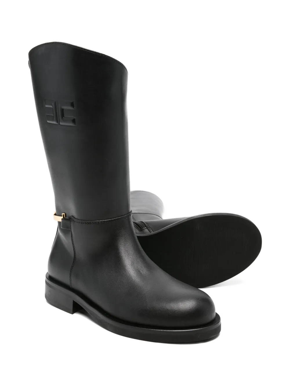 Elisabetta Franchi La Mia Bambina embossed-logo leather boots Black