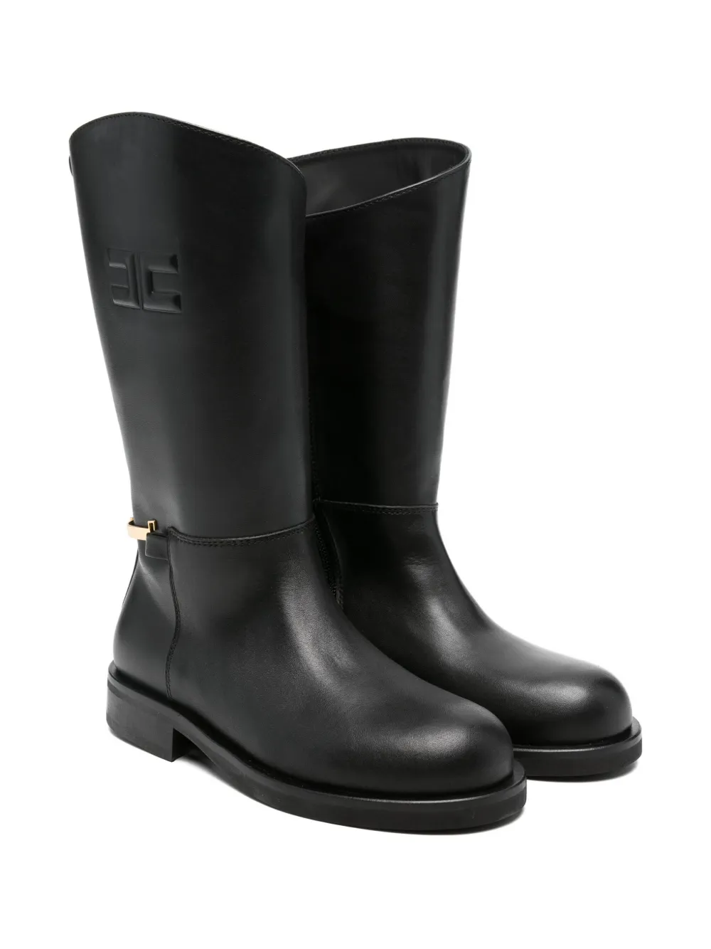 Elisabetta Franchi La Mia Bambina embossed-logo leather boots Black