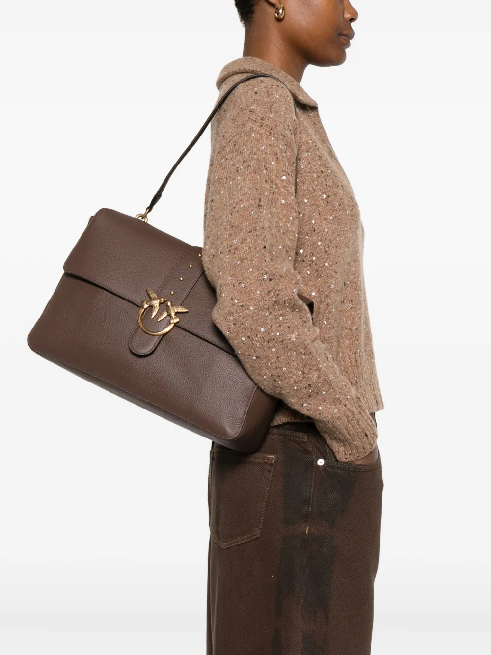 PINKO Love One leren schoudertas - Bruin