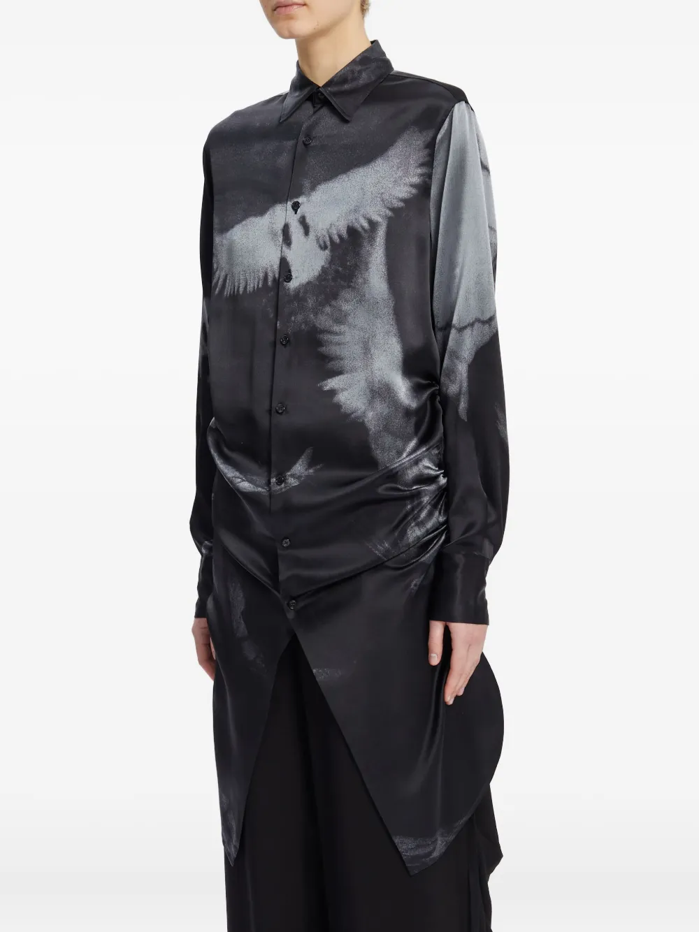 Ann Demeulemeester print-detail Silk long-sleeves Shirt | Black