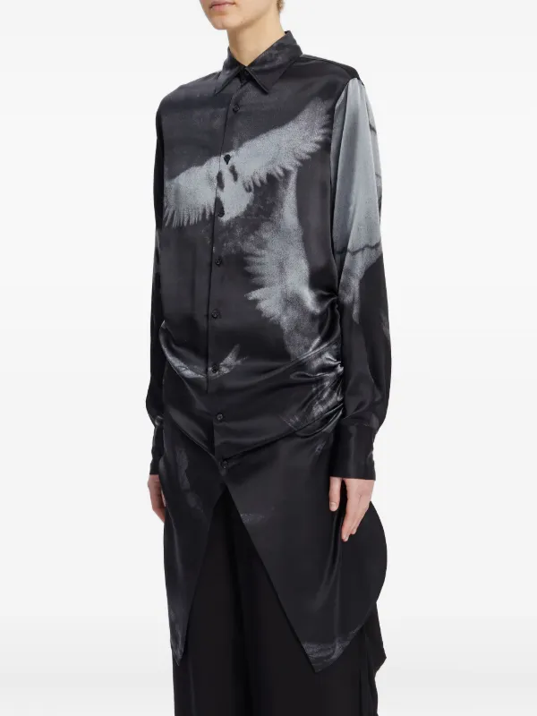 Ann Demeulemeester print-detail Silk long-sleeves Shirt | Black