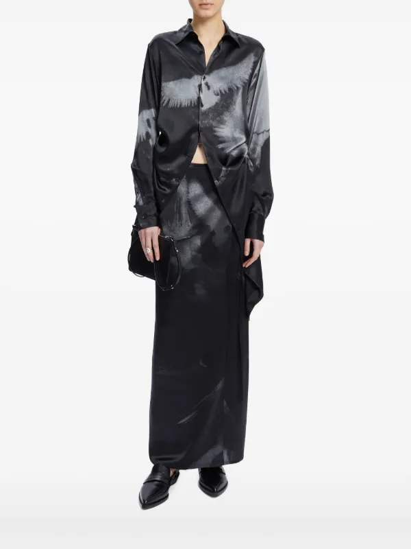 Ann Demeulemeester print-detail Silk long-sleeves Shirt | Black