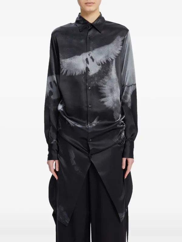 Ann Demeulemeester print-detail Silk long-sleeves Shirt | Black