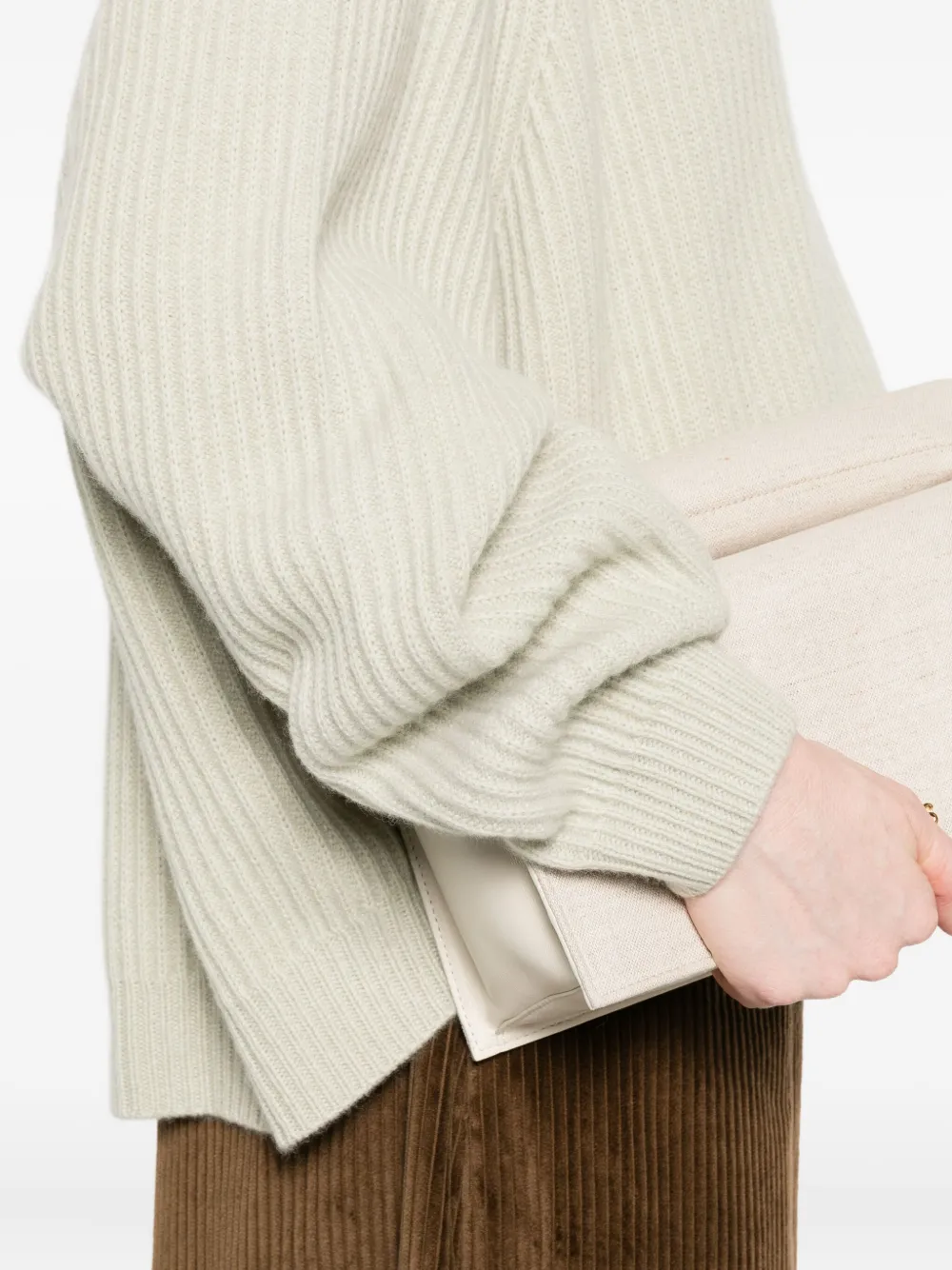 Dusan Geribbelde pullover met ronde hals Beige