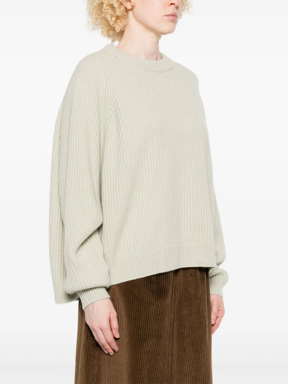 Dusan Geribbelde pullover met ronde hals Beige
