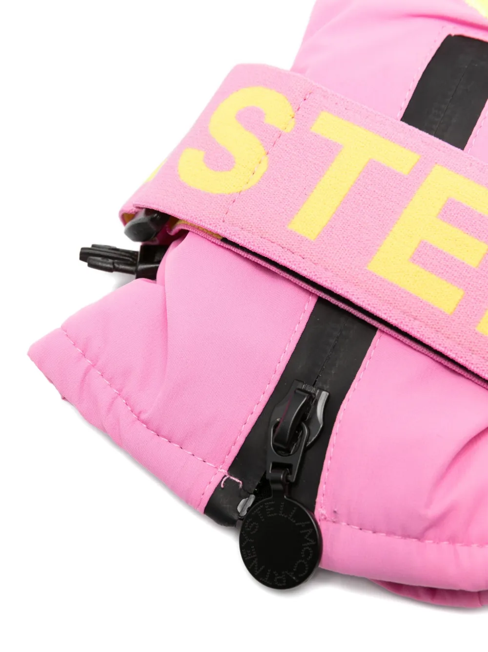 Stella Mccartney Heart-logo Zip Mittens In Pink