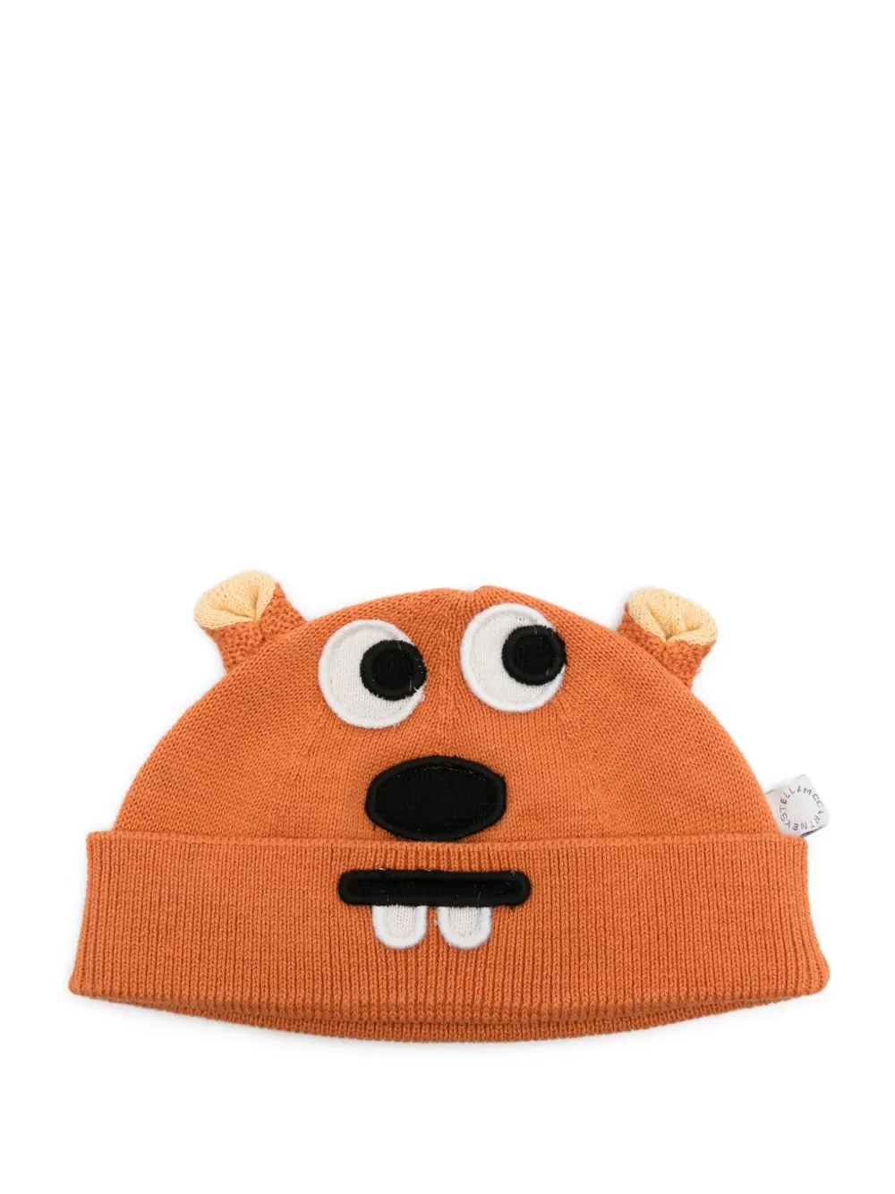 Stella McCartney Kids ear-detail knitted beanie hat | Orange | Image 1