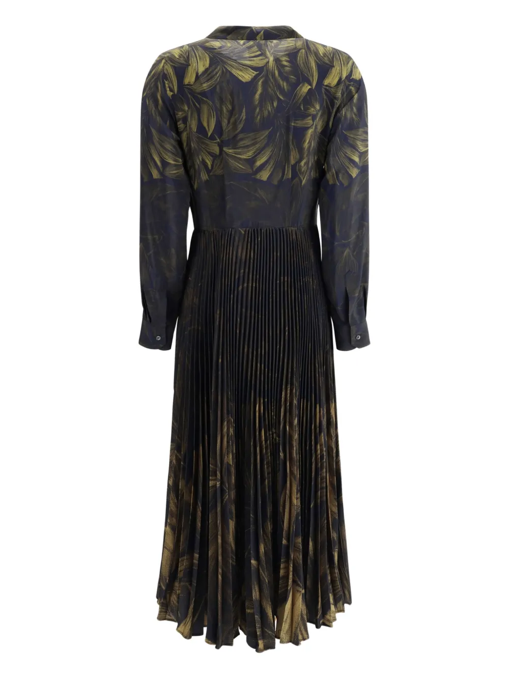 Sara Roka Geplooide jurk met bladerprint - Blauw