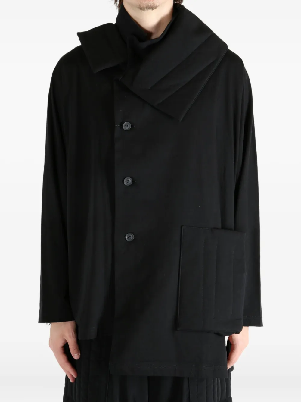 Yohji Yamamoto Quilted-panelled Coat In Black