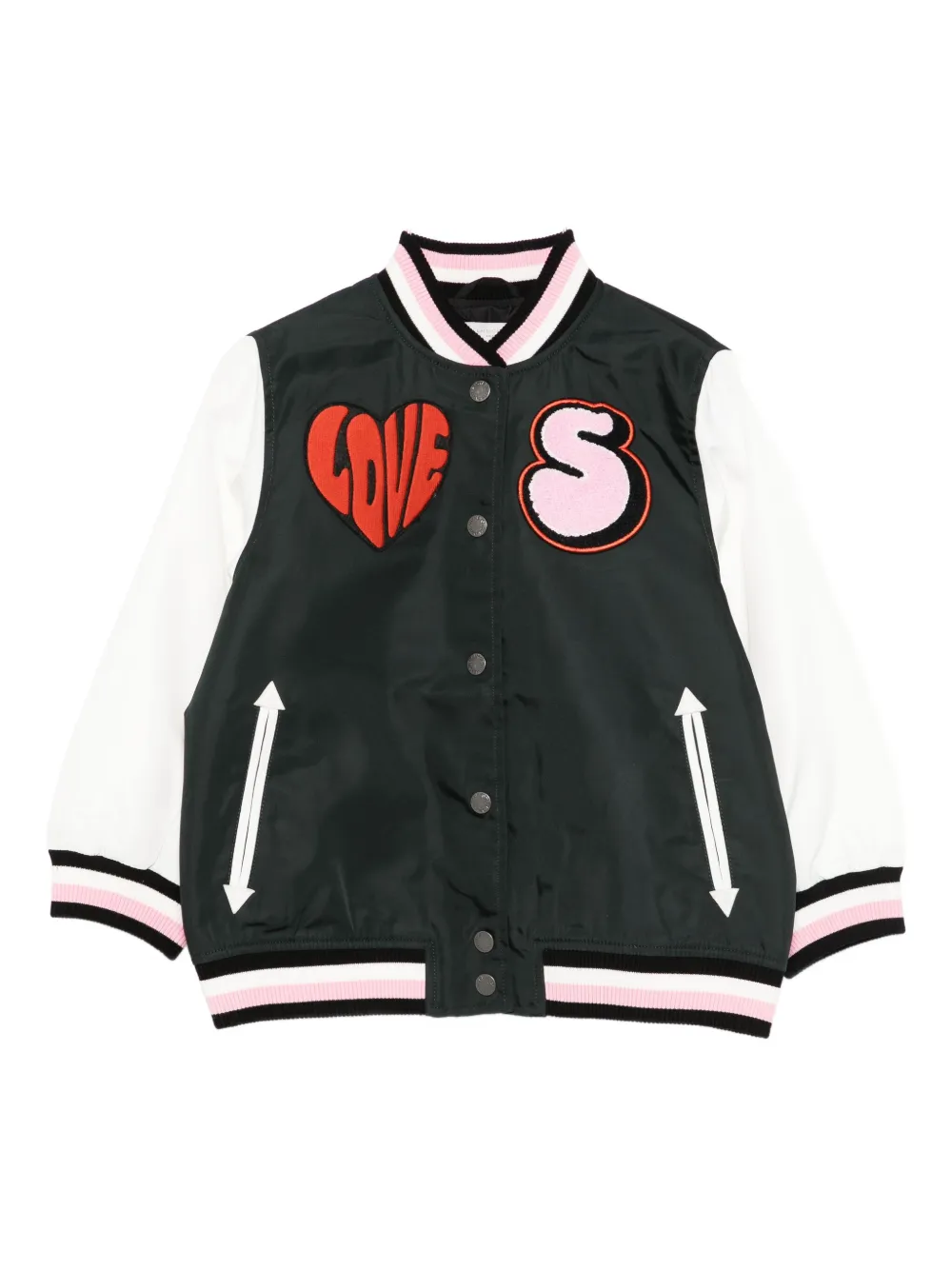Stella McCartney Kids love heart varsity jacket | Black | Image 1