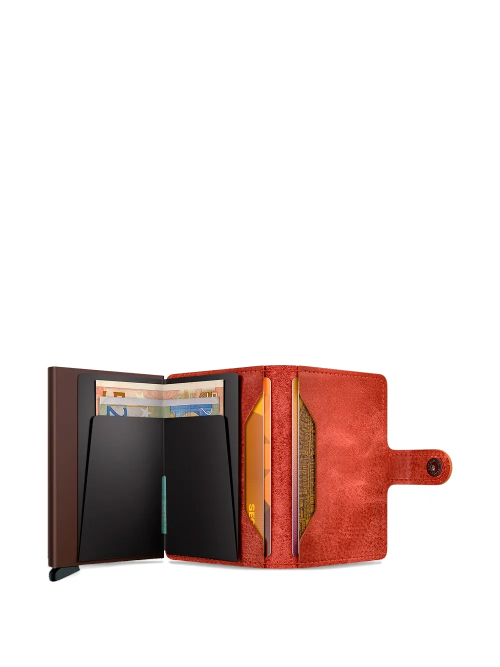 Secrid Miniwallet Leather Button Cardholder In Orange
