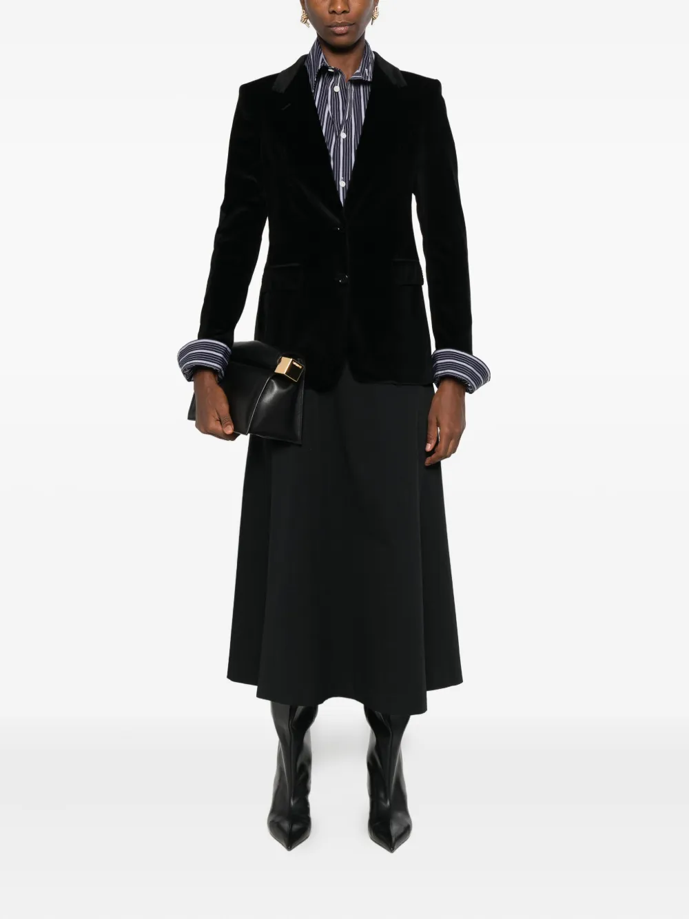 Tagliatore Velvet Button Blazer In Black