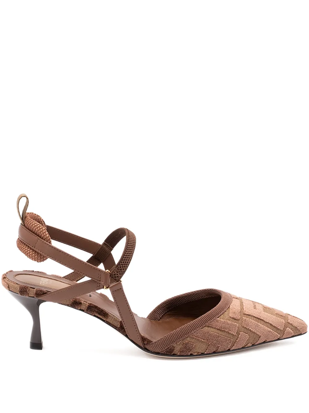 FENDI 55mm monogram-patterned slingback pumps - ブラウン FENDI 55mm monogram-patterned slingback pumps - ブラウン