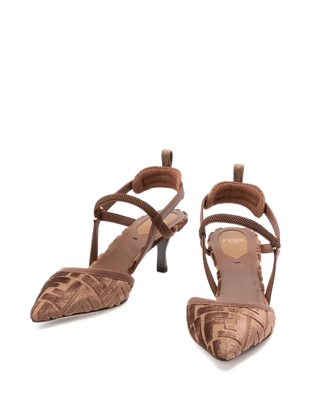 FENDI 55 mm slingback pumps met monogram-patroon Bruin