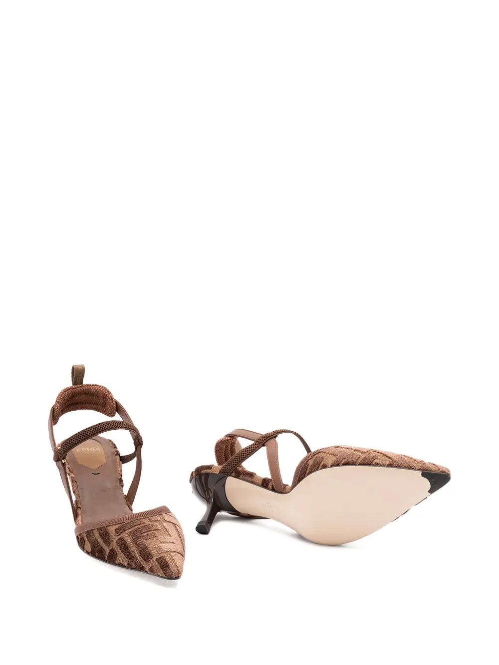 FENDI 55 mm slingback pumps met monogram-patroon Bruin