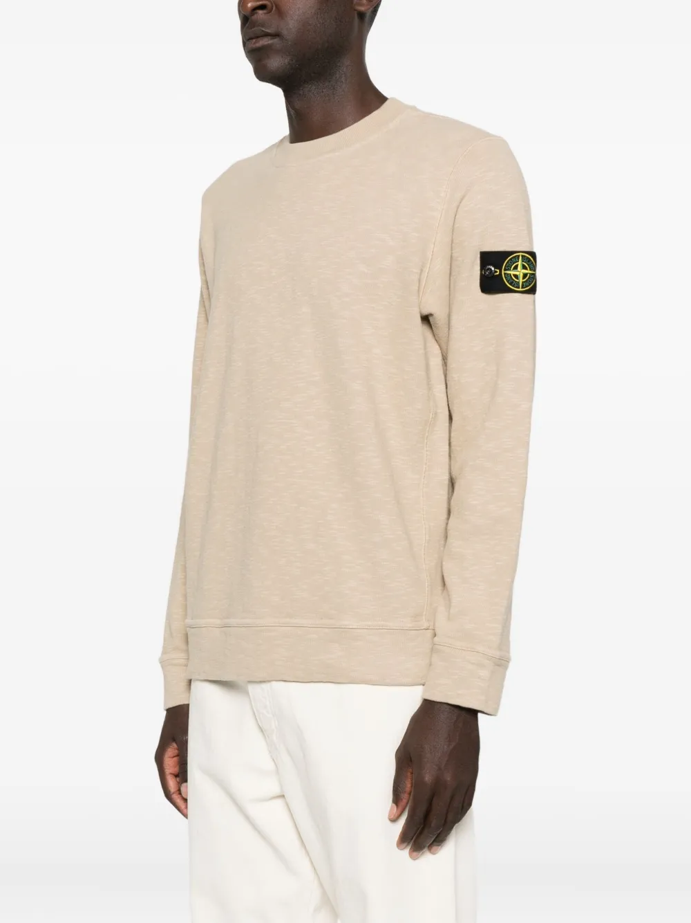 Stone Island Crew Neck Long Sleeve Sweatshirt With Ribbed Cuffs And Hem In Neutral