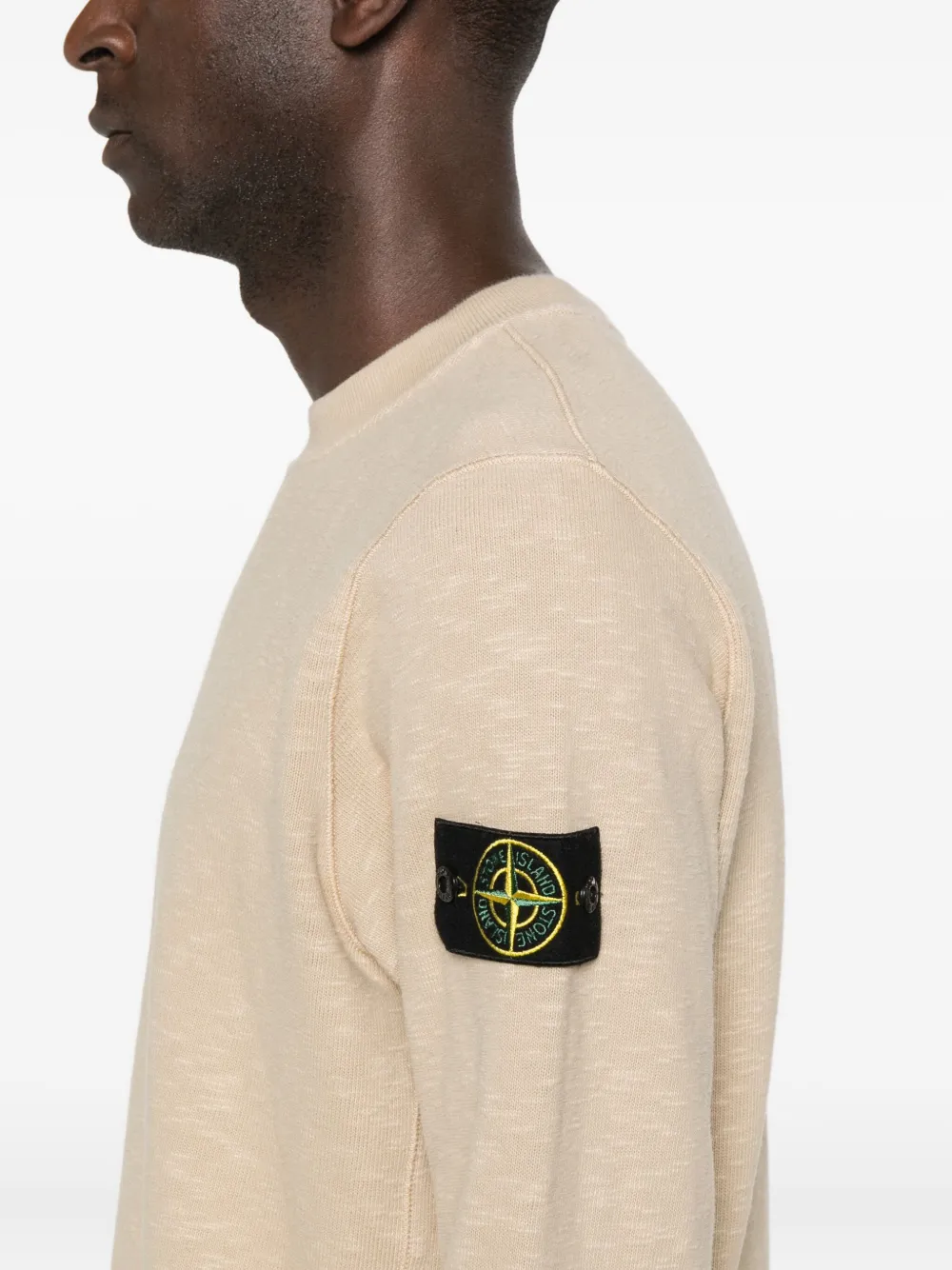 Stone Island Crew Neck Long Sleeve Sweatshirt With Ribbed Cuffs And Hem In Neutral