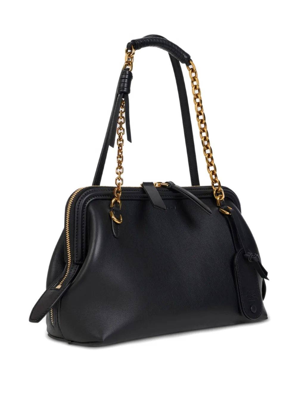 Etro Chain-trimmed Leather Shoulder Bag In Black