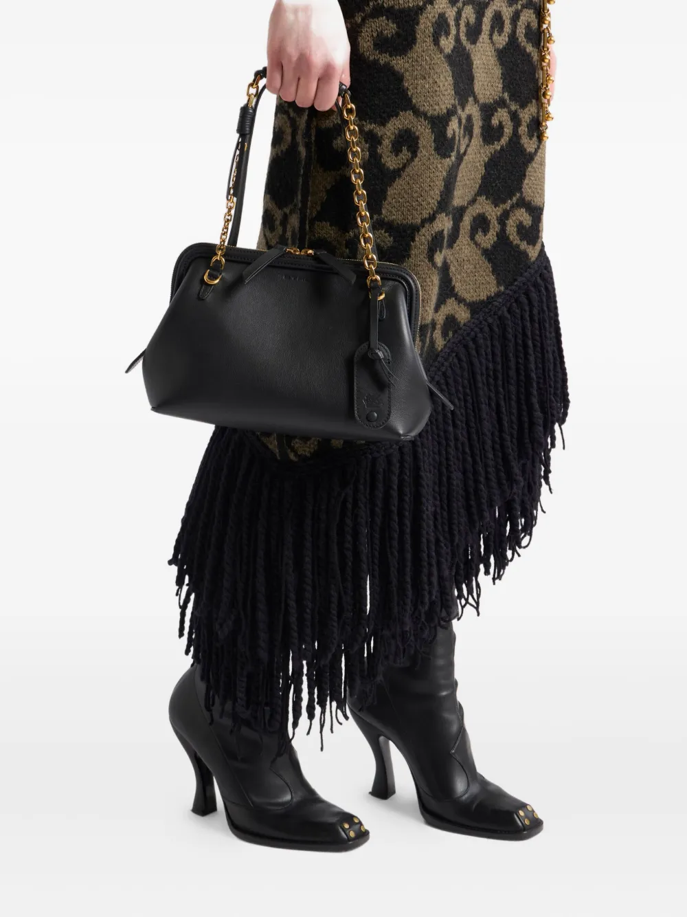 ETRO Leren schoudertas met ketting afwerking - Zwart