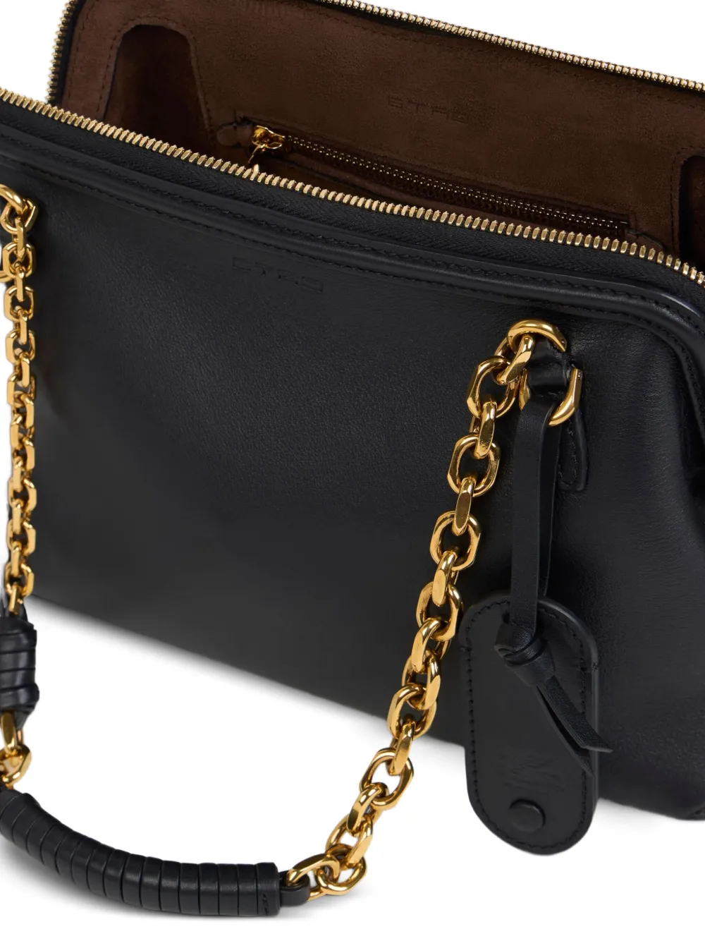 Etro Chain-trimmed Leather Shoulder Bag In Black