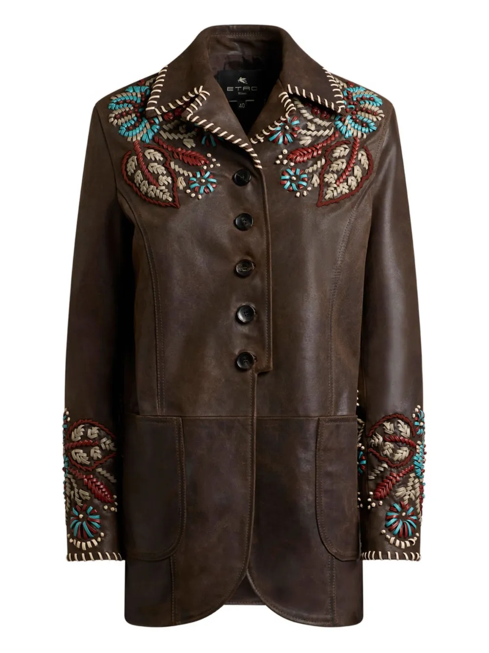 ETRO paisley-embroidered leather jacket | Brown | Image 1