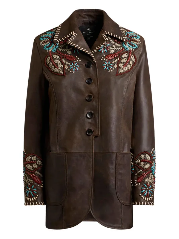 ETRO ペイズリー レザージャケット | ブラウン | FARFETCH JP