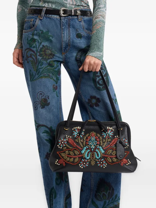 ETRO Embroidered Leather Shoulder Bag | Black | FARFETCH