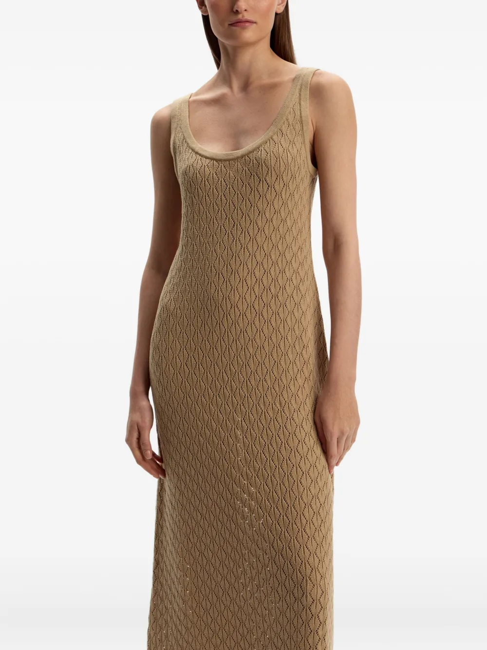 12 STOREEZ Gebreide maxi-jurk met diamantpatroon Bruin