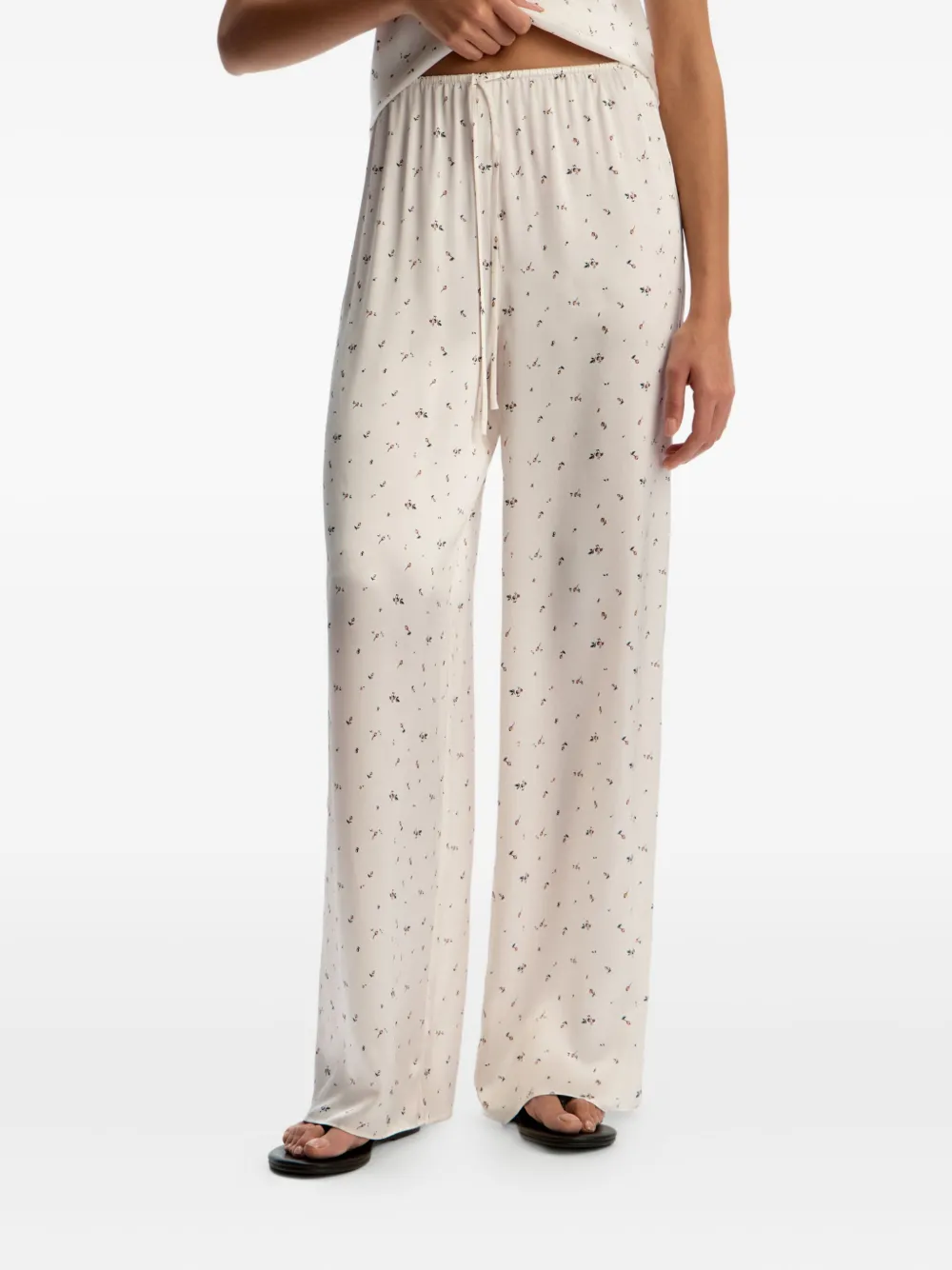 12 Storeez Floral-print Drawstring Pyjama Bottoms In White