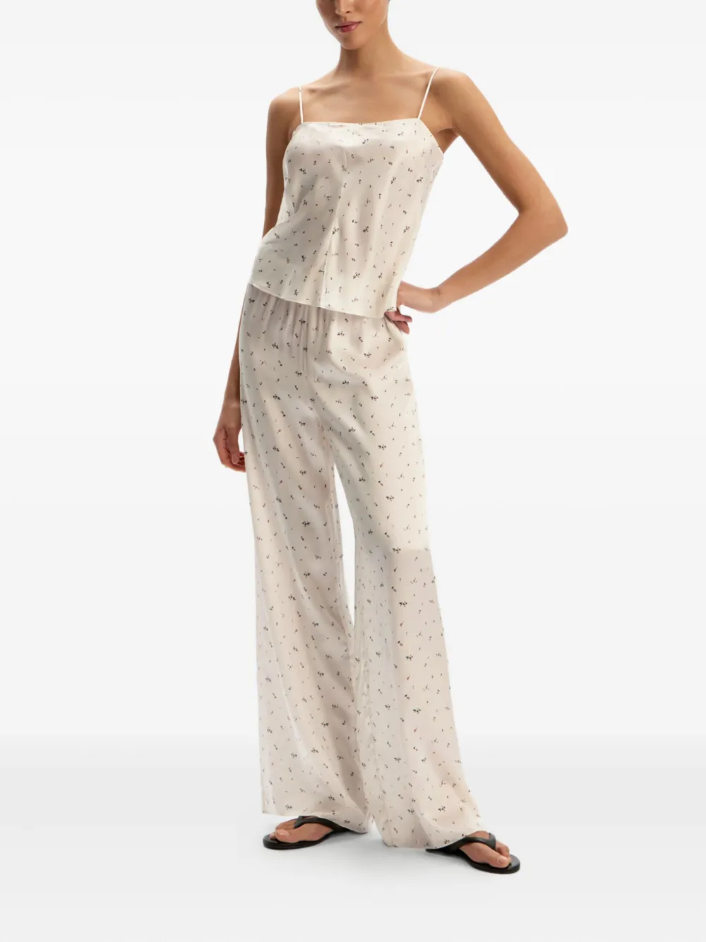 12 Storeez Floral-print Drawstring Pyjama Bottoms In White