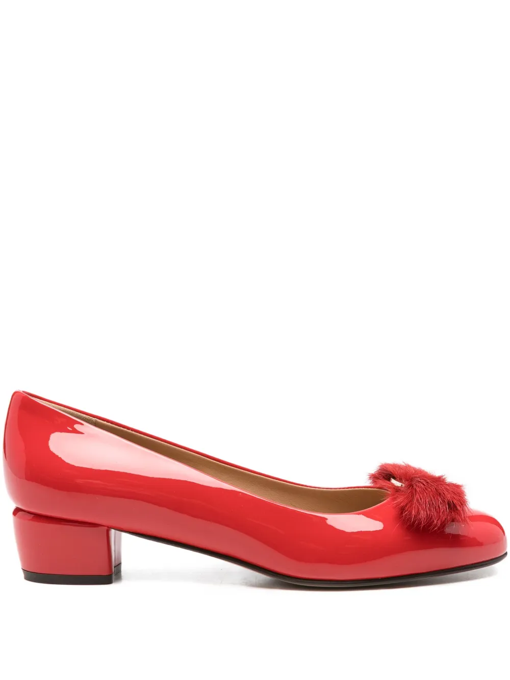 Ferragamo 30mm Vara leather flat pump Red