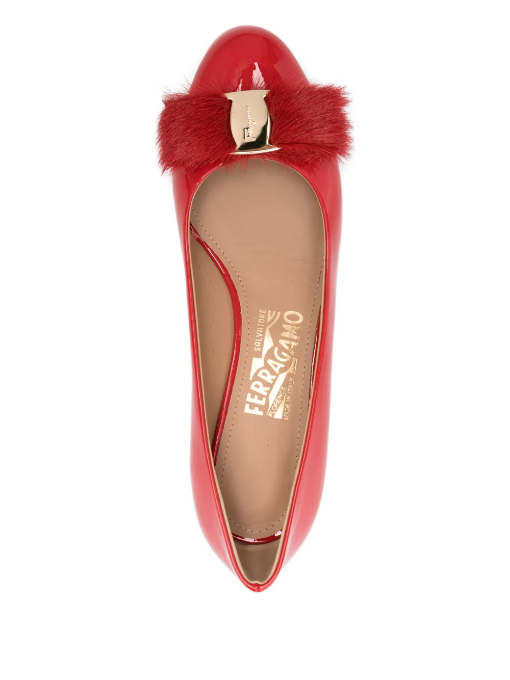 Ferragamo 30mm Vara leather flat pump Red