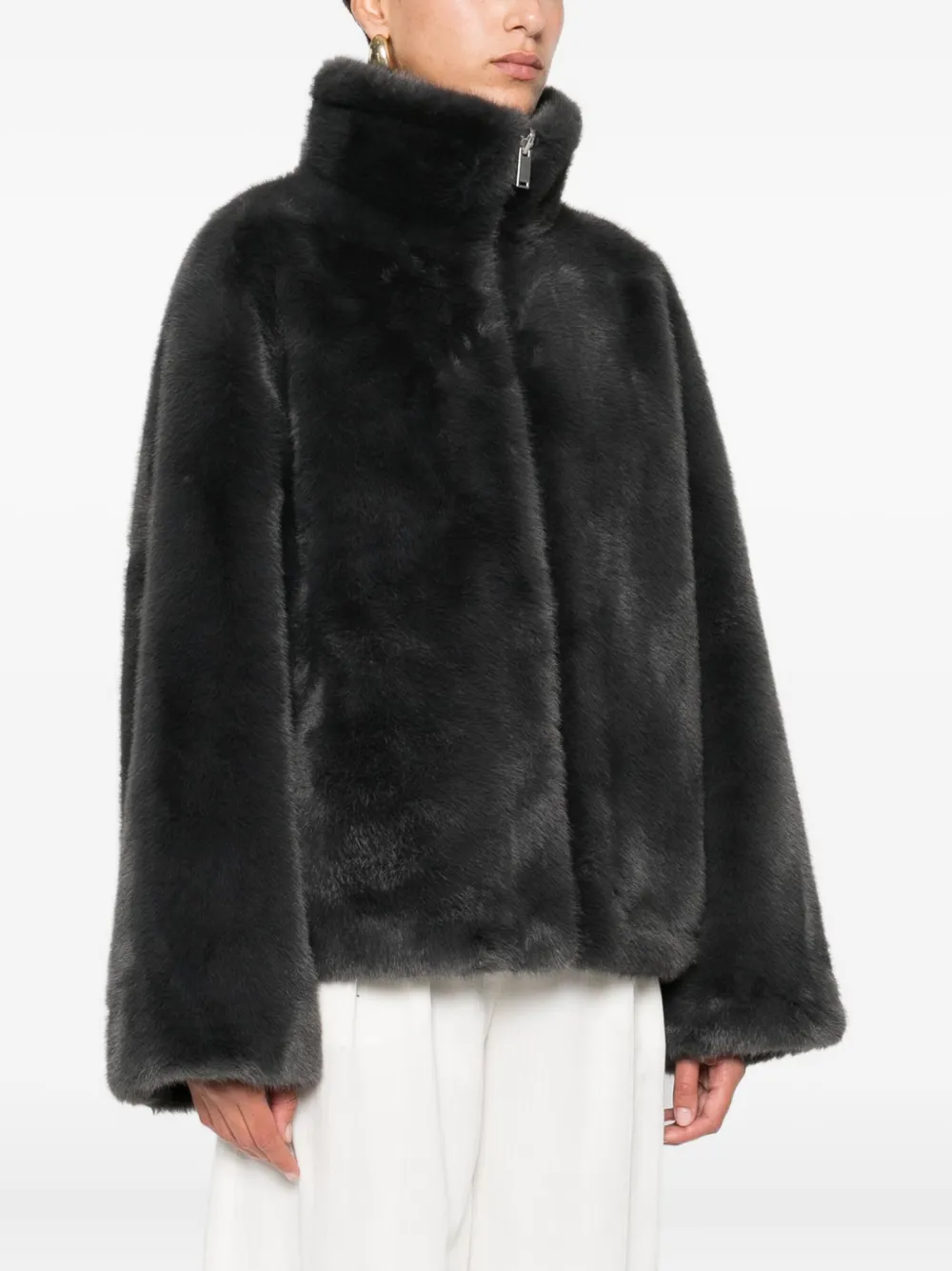 Arma Zip-front Faux-fur Jacket In Black