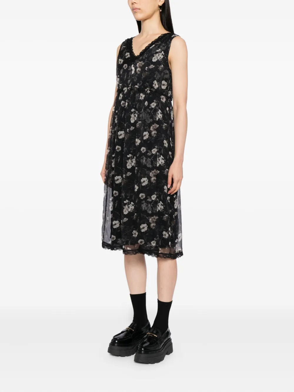 R13 Jurk met bloemenprint Zwart