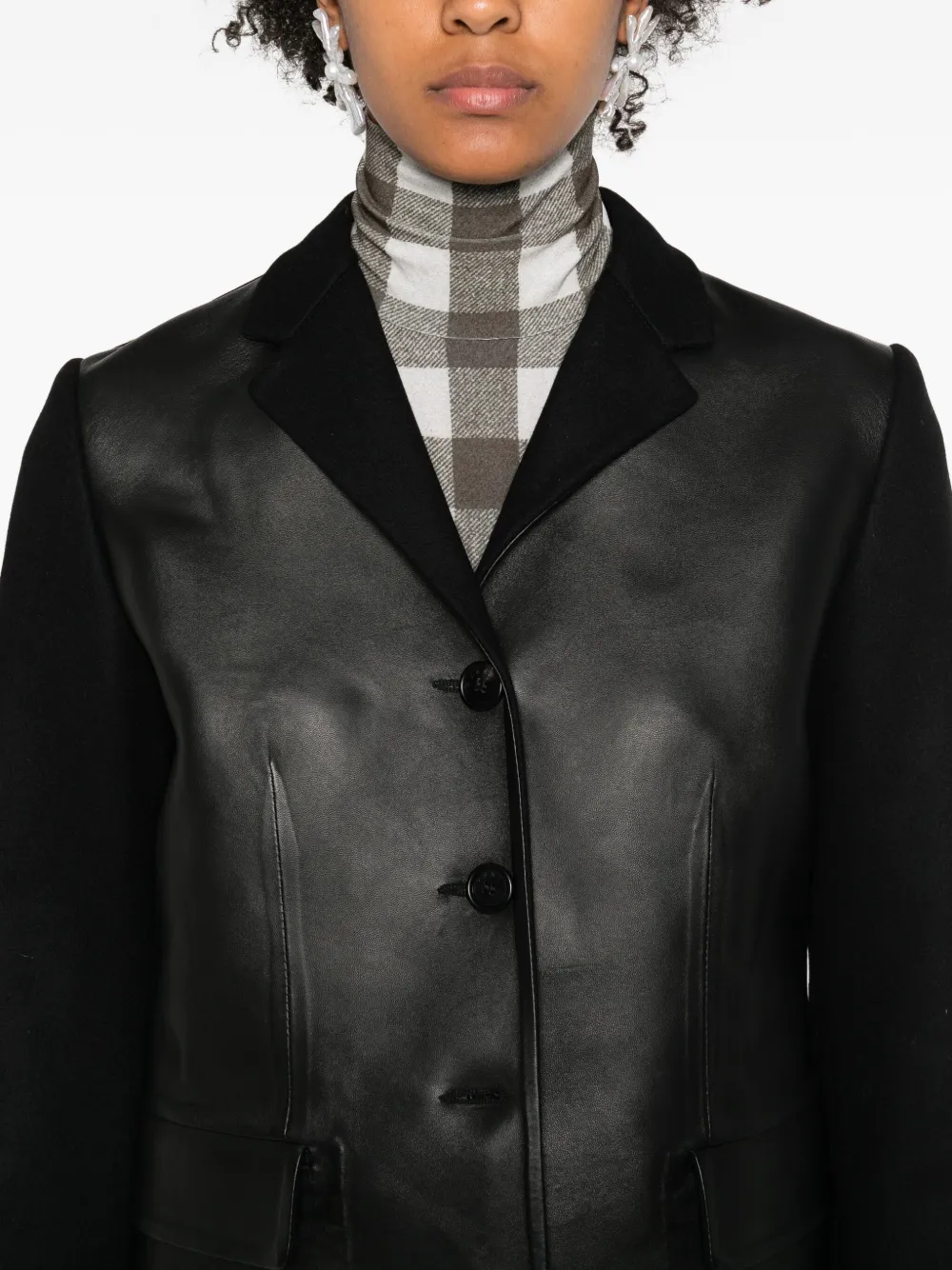 Marni Leather-paneled Wool Jacket In Black