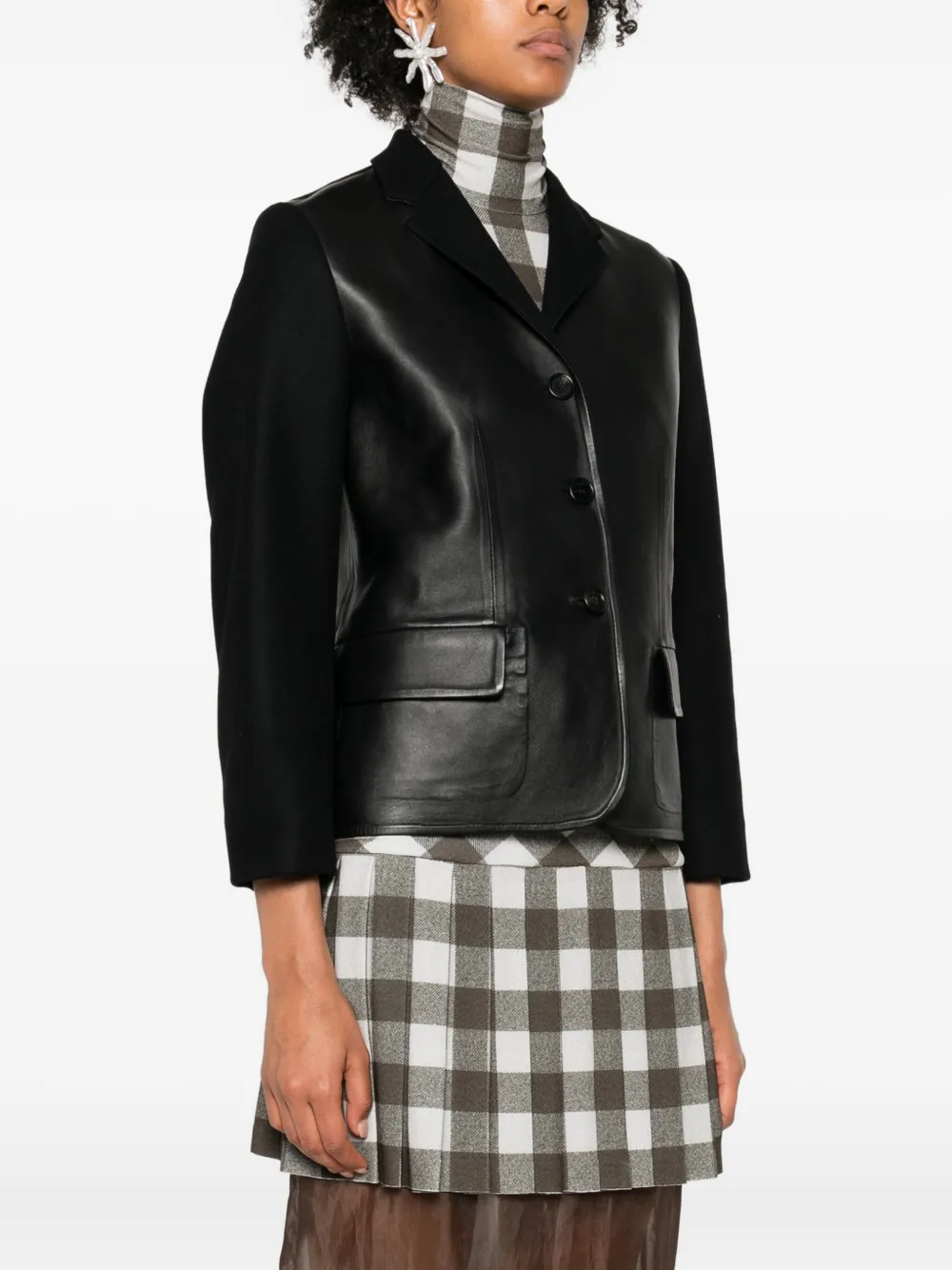 Marni Leather-paneled Wool Jacket In Black