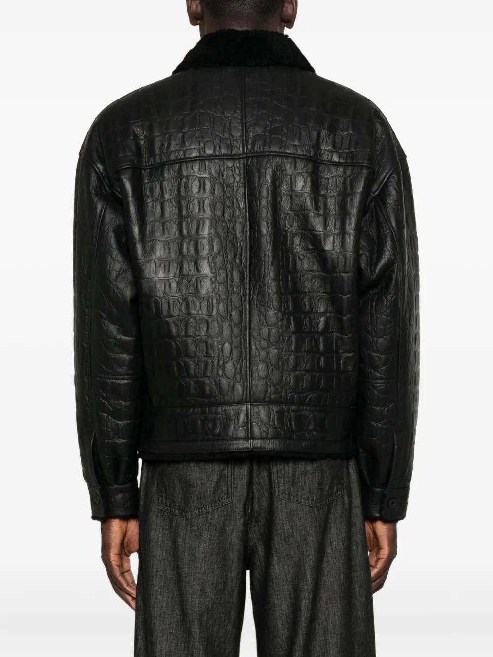 Pence Crocodile-embossed Jacket In Black