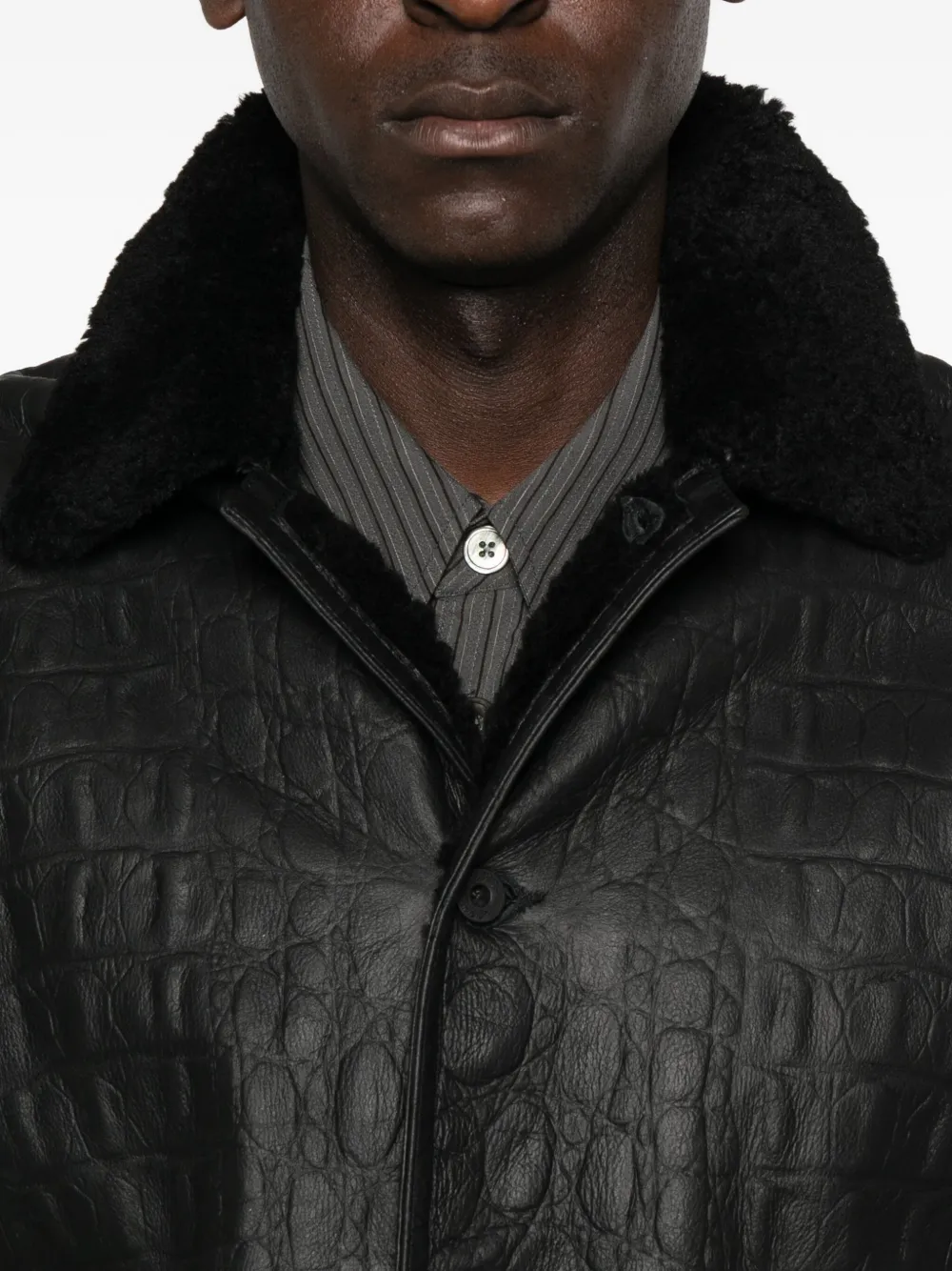 Pence Crocodile-embossed Jacket In Black
