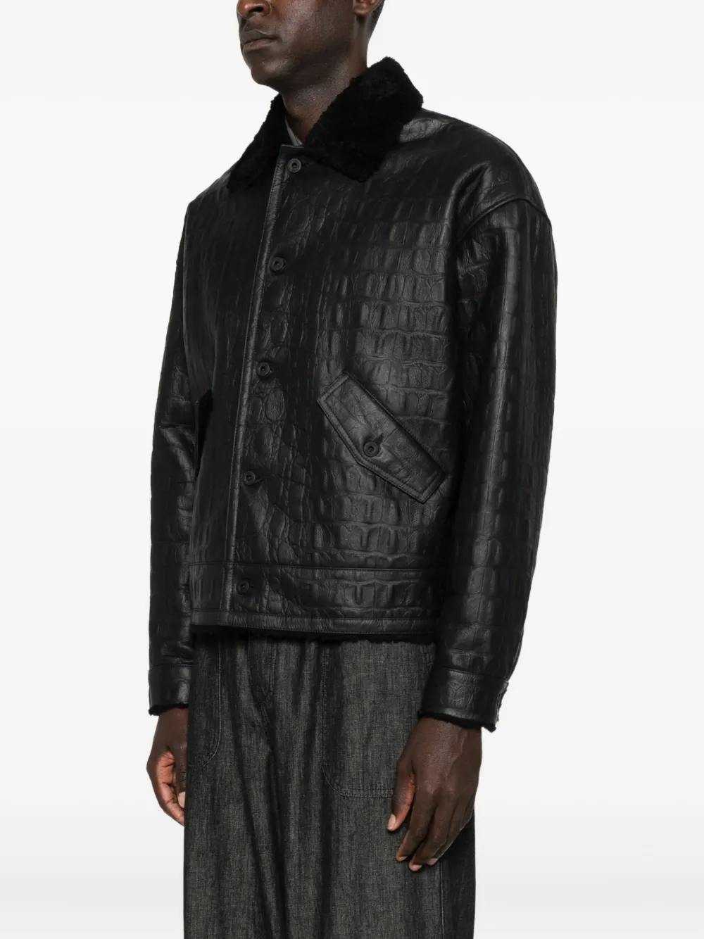 Pence Crocodile-embossed Jacket In Black