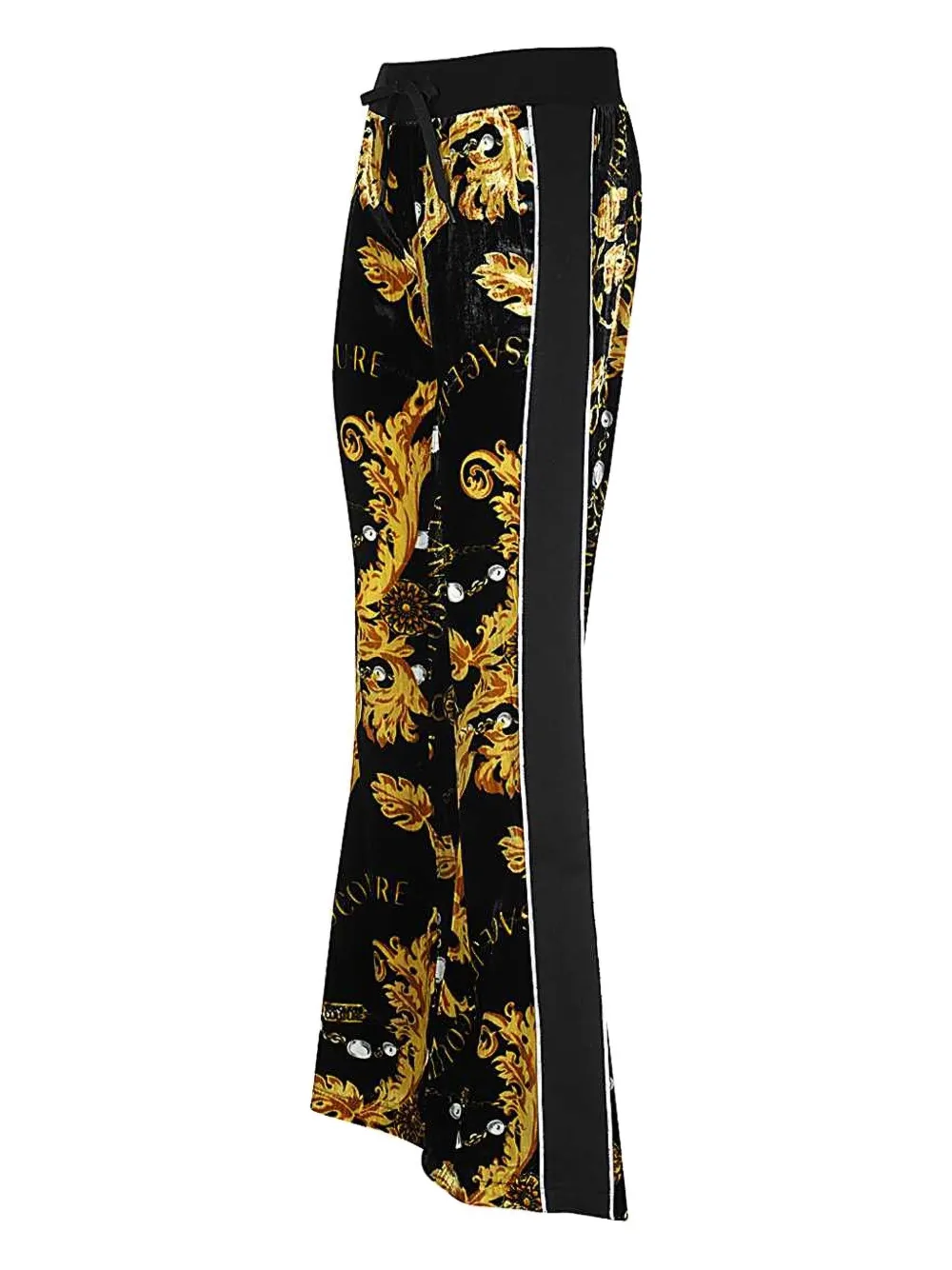 Versace Jeans Couture Baroque-print Velvet Trousers In Black