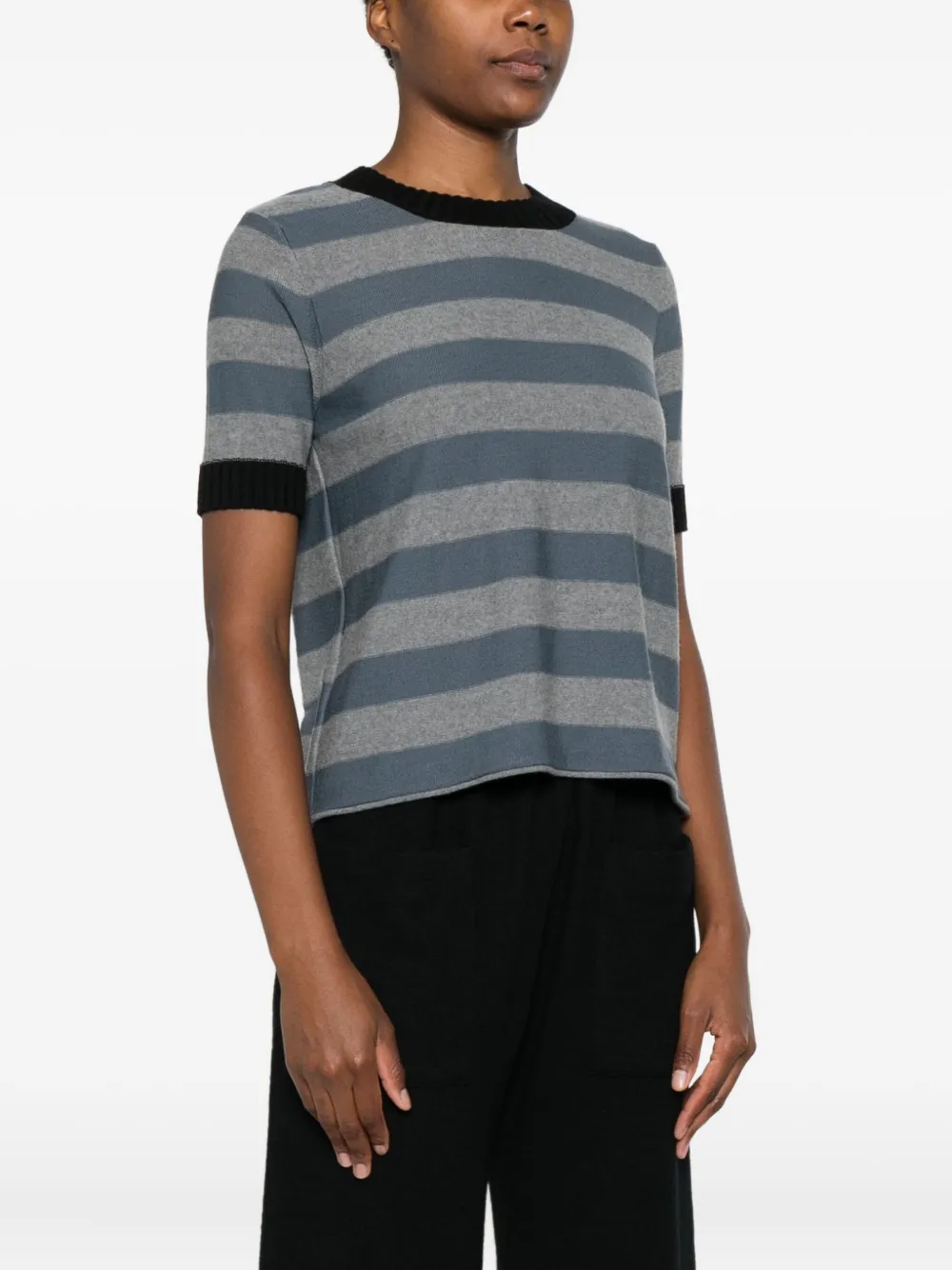 Hannes Roether Striped Short-sleeve Knitted T-shirt In Blue