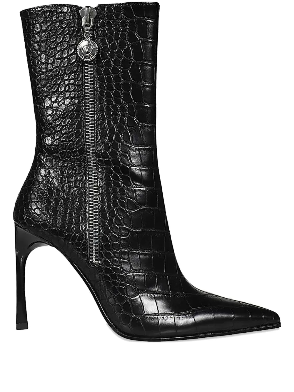 Versace Jeans Couture pointed-toe crocodile-effect ankle boots Black