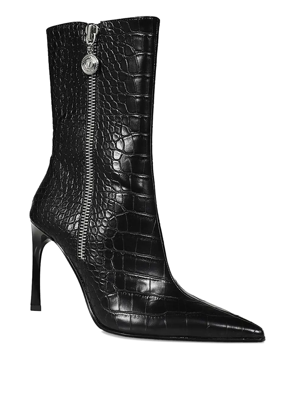 Versace Jeans Couture Pointed-toe Crocodile-effect Ankle Boots In Black