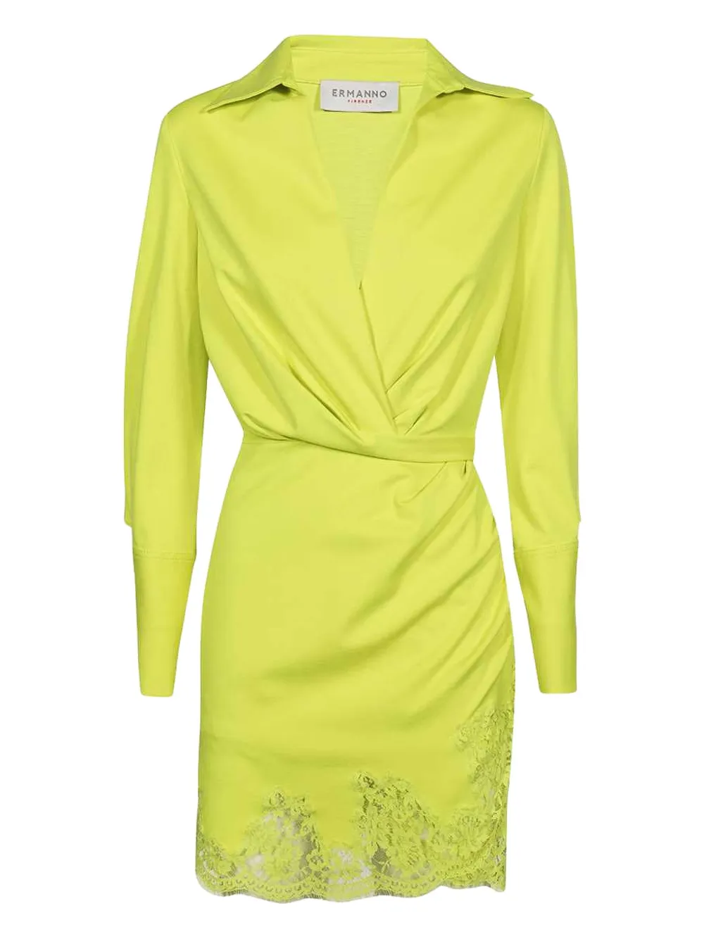 Ermanno Scervino lace-trimmed mini shirt dress - グリーン Ermanno Scervino lace-trimmed mini shirt dress - グリーン