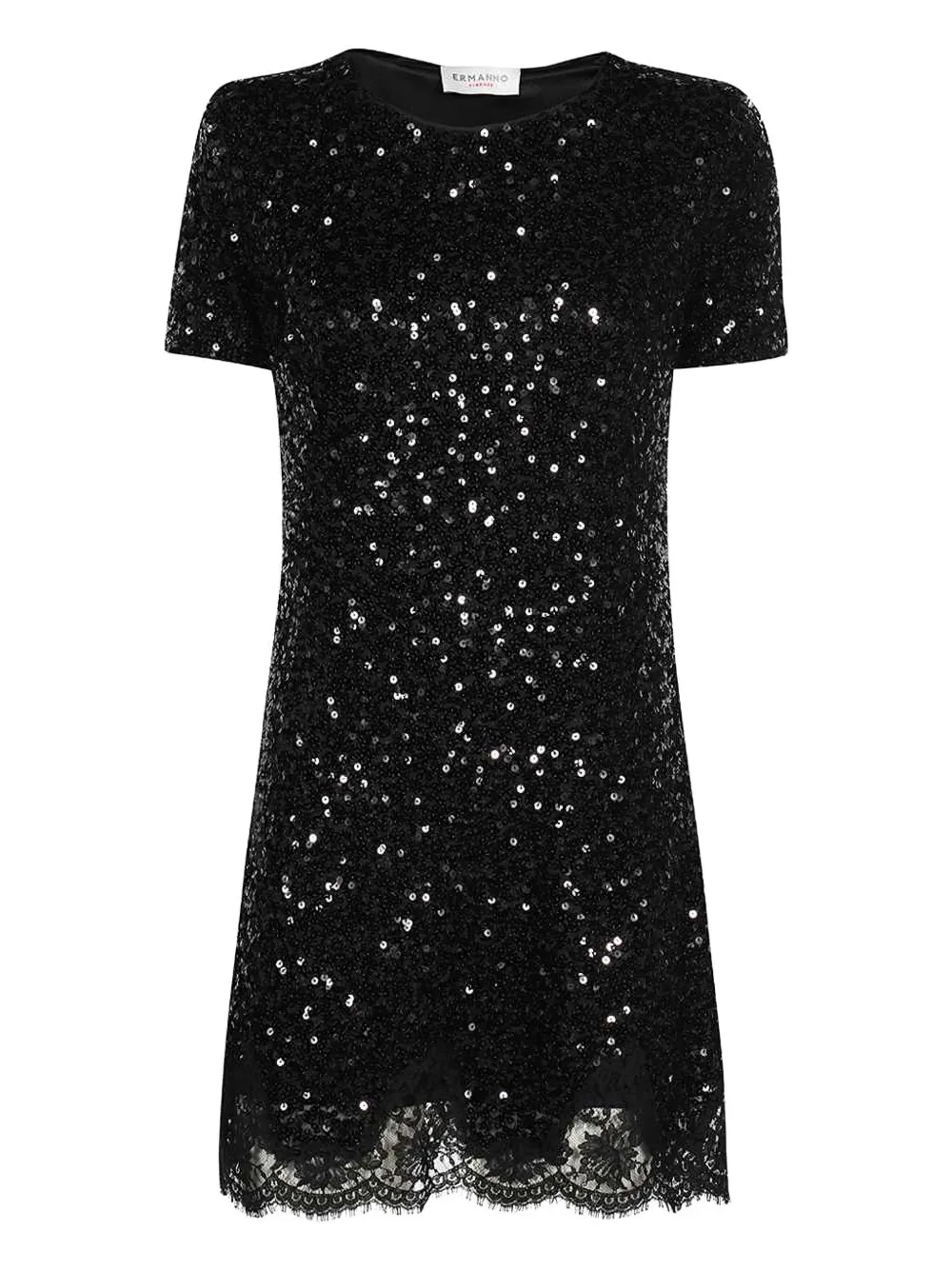 Ermanno Scervino Sequin-embellishment Lace-trimmed Mini Dress In Black