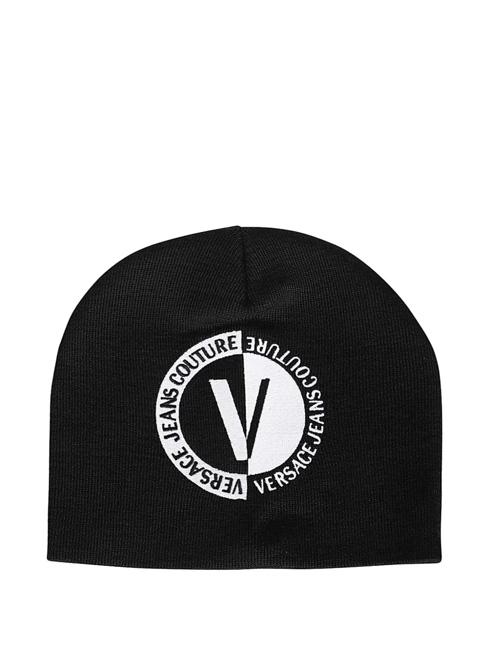 Versace Jeans Couture Embroidered-logo Beanie Hat In Black